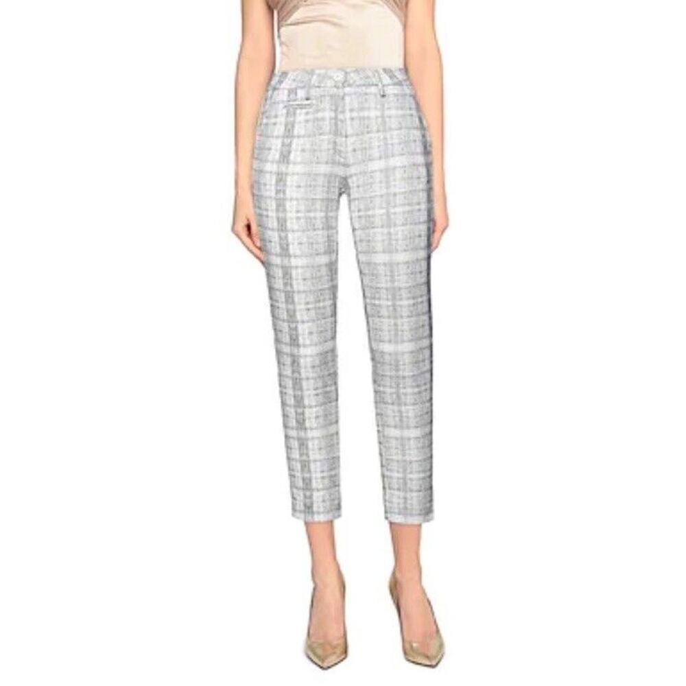 NEW Masons New York Slim Pants •Women 40/4• Dove Gray Flat Front Trousers Plaid